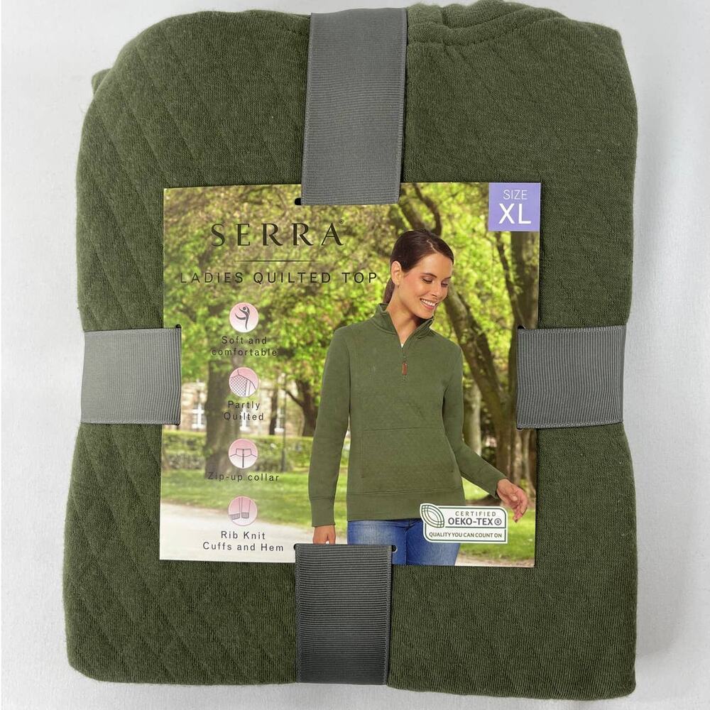 Serra Womens Olive Green Quilted Sweater Top 1/4 Zip Up NEW Size XL